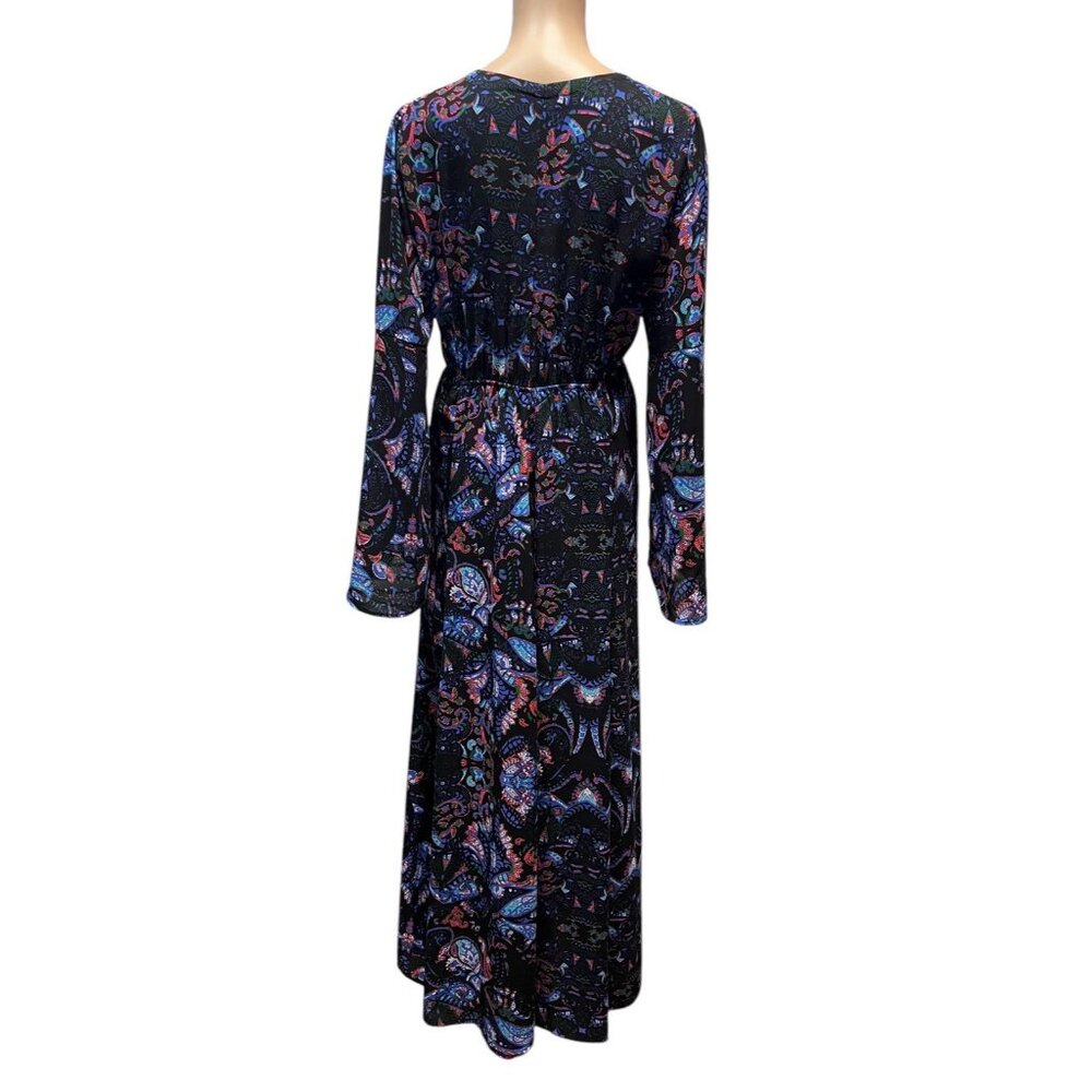 Express Women Blue Paisley Bell Sleeve Fit And Flare Maxi Dress Size 6 - Picture 5 of 12